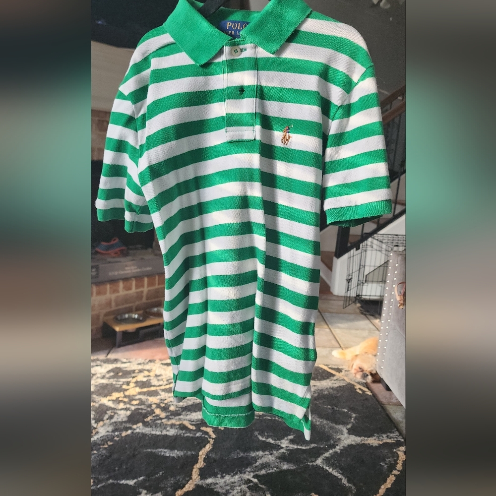 Polo by Ralph Lauren Green and White Striped Shirt